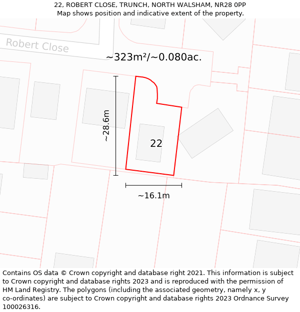 22, ROBERT CLOSE, TRUNCH, NORTH WALSHAM, NR28 0PP: Plot and title map