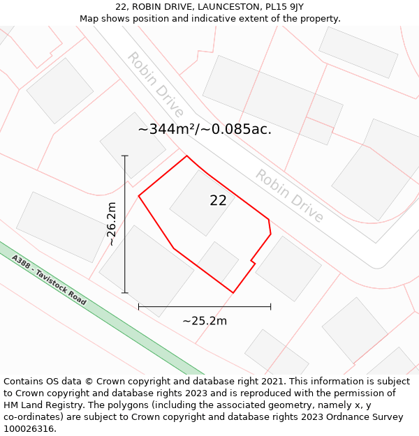 22, ROBIN DRIVE, LAUNCESTON, PL15 9JY: Plot and title map