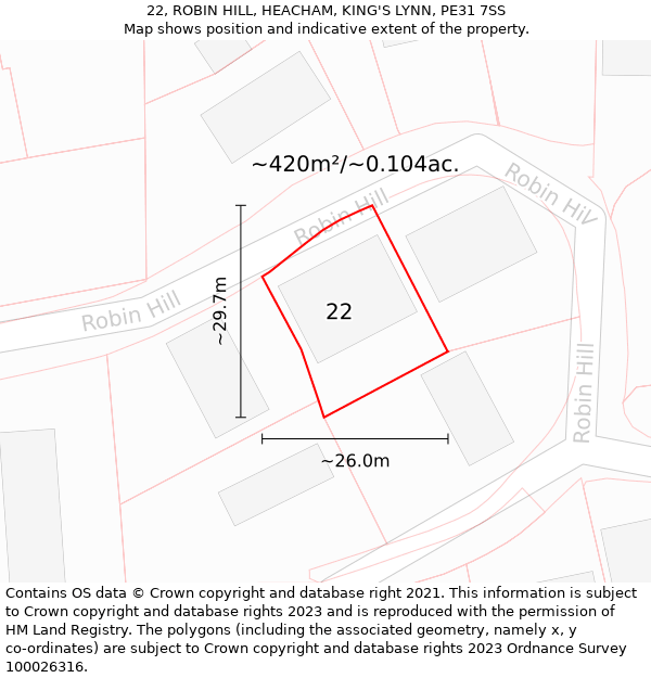 22, ROBIN HILL, HEACHAM, KING'S LYNN, PE31 7SS: Plot and title map