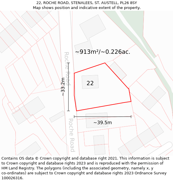 22, ROCHE ROAD, STENALEES, ST. AUSTELL, PL26 8SY: Plot and title map