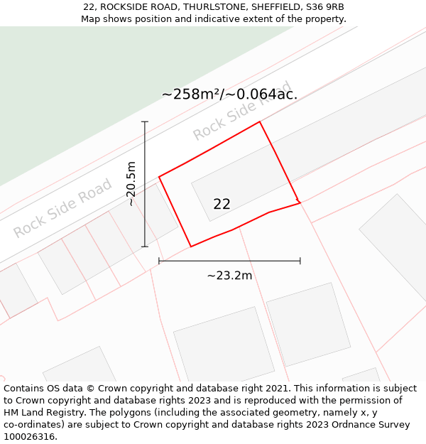 22, ROCKSIDE ROAD, THURLSTONE, SHEFFIELD, S36 9RB: Plot and title map