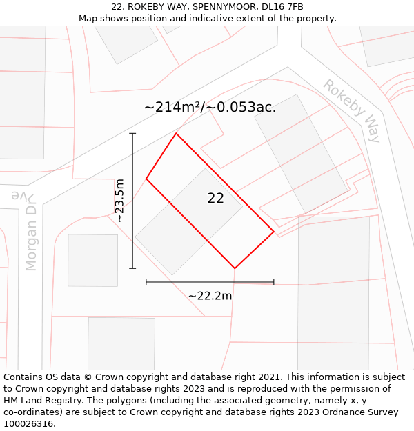 22, ROKEBY WAY, SPENNYMOOR, DL16 7FB: Plot and title map