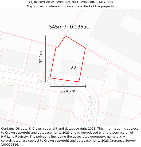 22, ROOKS VIEW, BOBBING, SITTINGBOURNE, ME9 8GB: Plot and title map