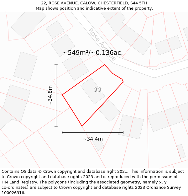 22, ROSE AVENUE, CALOW, CHESTERFIELD, S44 5TH: Plot and title map