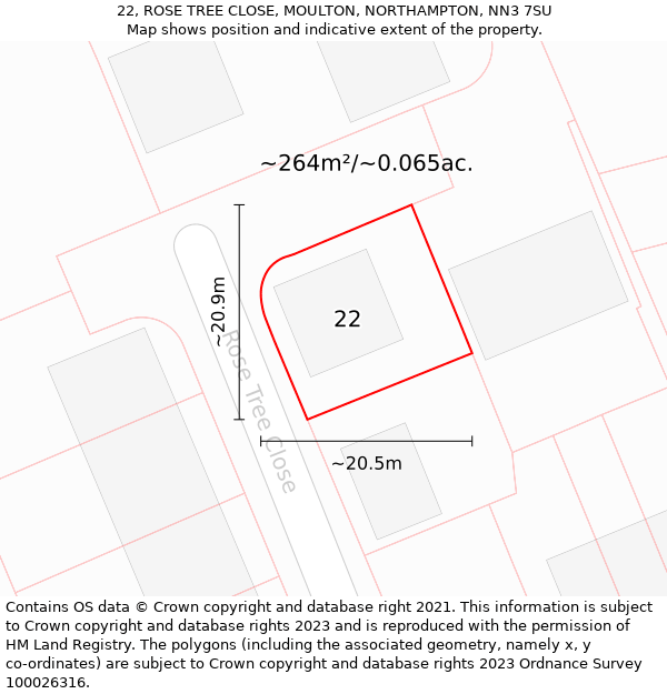 22, ROSE TREE CLOSE, MOULTON, NORTHAMPTON, NN3 7SU: Plot and title map