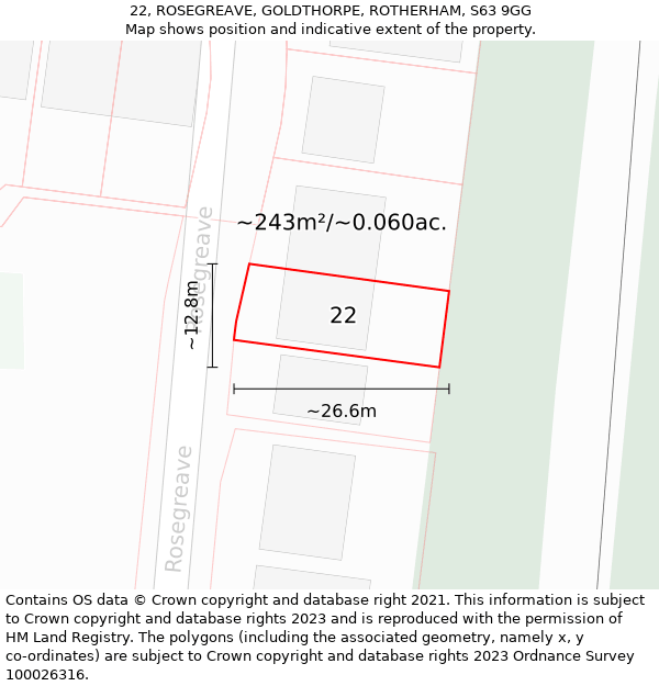 22, ROSEGREAVE, GOLDTHORPE, ROTHERHAM, S63 9GG: Plot and title map