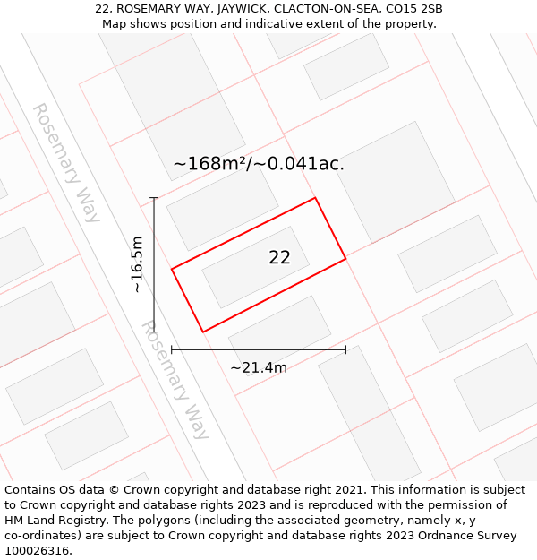 22, ROSEMARY WAY, JAYWICK, CLACTON-ON-SEA, CO15 2SB: Plot and title map