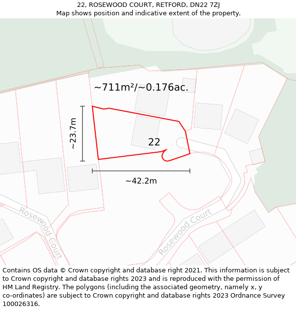 22, ROSEWOOD COURT, RETFORD, DN22 7ZJ: Plot and title map