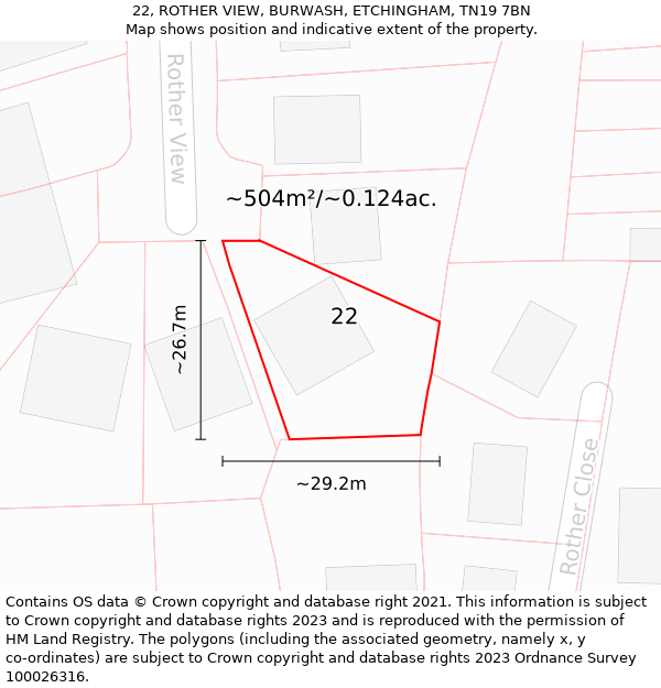 22, ROTHER VIEW, BURWASH, ETCHINGHAM, TN19 7BN: Plot and title map