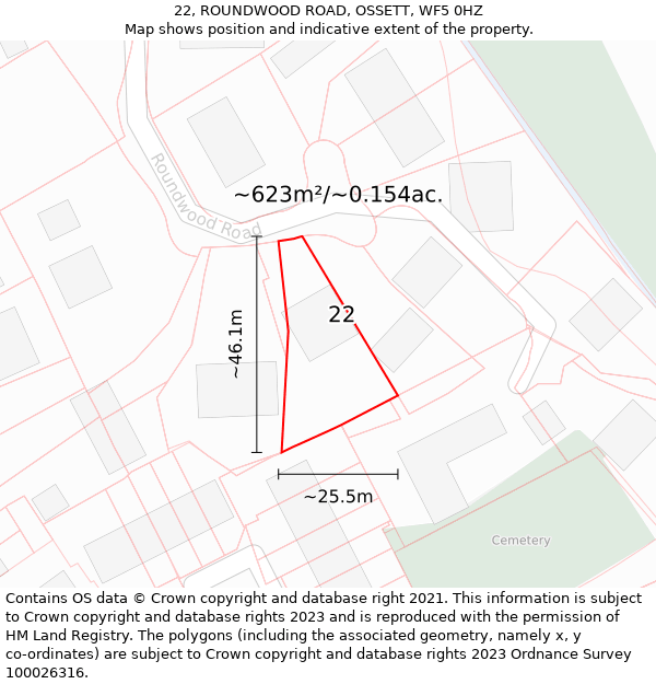 22, ROUNDWOOD ROAD, OSSETT, WF5 0HZ: Plot and title map