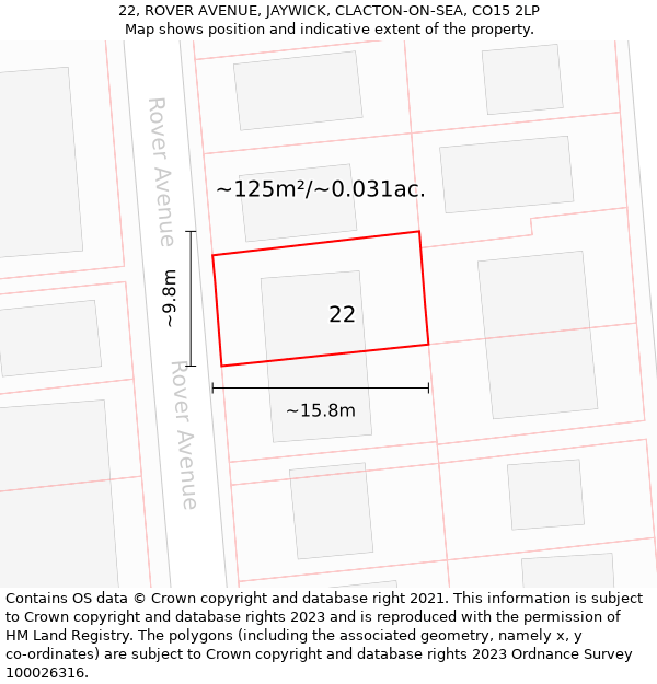 22, ROVER AVENUE, JAYWICK, CLACTON-ON-SEA, CO15 2LP: Plot and title map