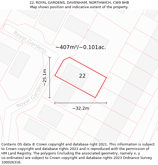 22, ROYAL GARDENS, DAVENHAM, NORTHWICH, CW9 8HB: Plot and title map