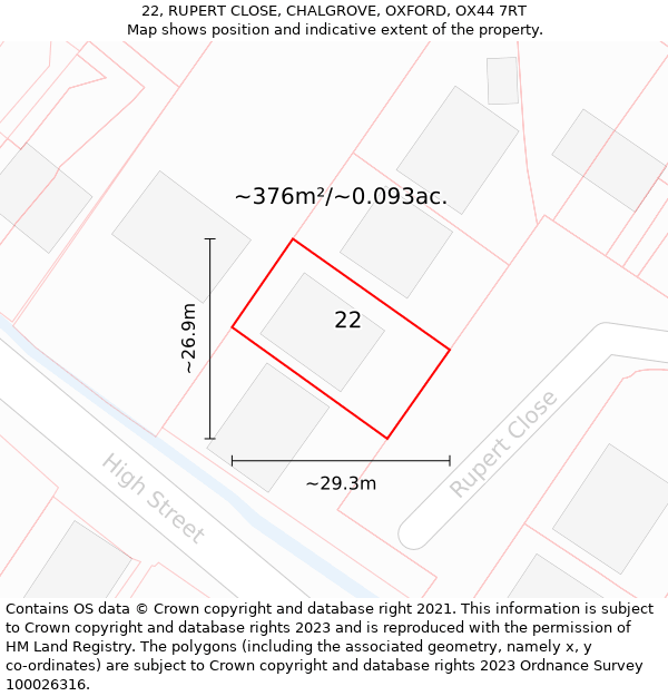 22, RUPERT CLOSE, CHALGROVE, OXFORD, OX44 7RT: Plot and title map