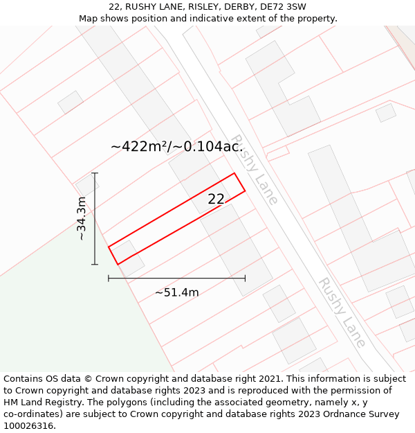 22, RUSHY LANE, RISLEY, DERBY, DE72 3SW: Plot and title map