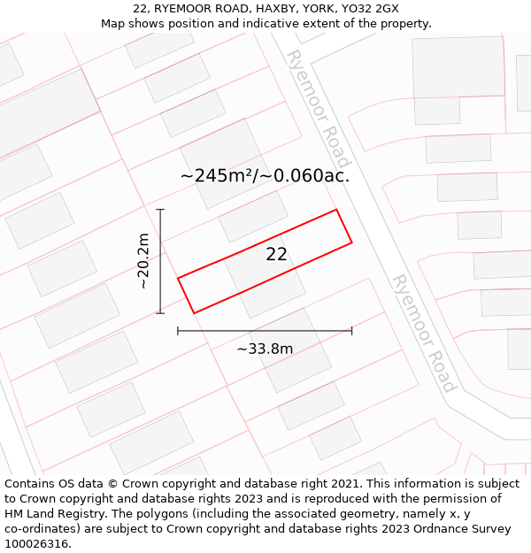 22, RYEMOOR ROAD, HAXBY, YORK, YO32 2GX: Plot and title map