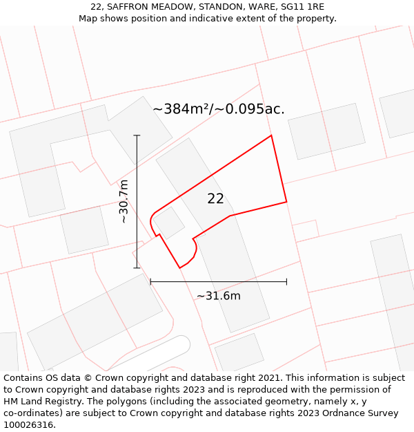 22, SAFFRON MEADOW, STANDON, WARE, SG11 1RE: Plot and title map
