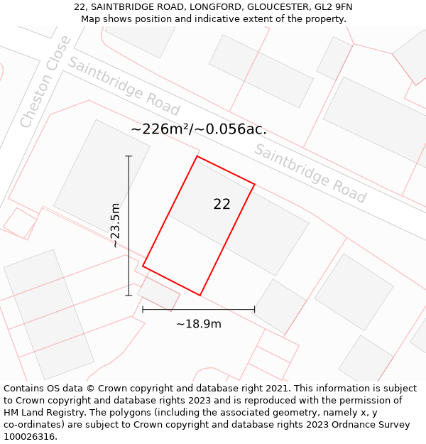 22, SAINTBRIDGE ROAD, LONGFORD, GLOUCESTER, GL2 9FN: Plot and title map