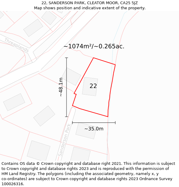 22, SANDERSON PARK, CLEATOR MOOR, CA25 5JZ: Plot and title map
