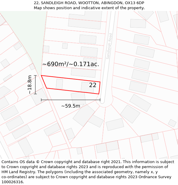 22, SANDLEIGH ROAD, WOOTTON, ABINGDON, OX13 6DP: Plot and title map