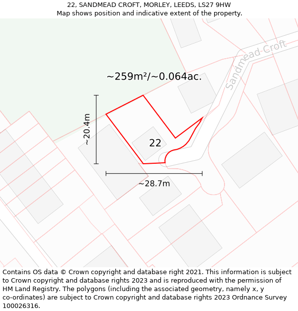 22, SANDMEAD CROFT, MORLEY, LEEDS, LS27 9HW: Plot and title map