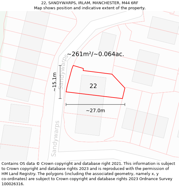 22, SANDYWARPS, IRLAM, MANCHESTER, M44 6RF: Plot and title map