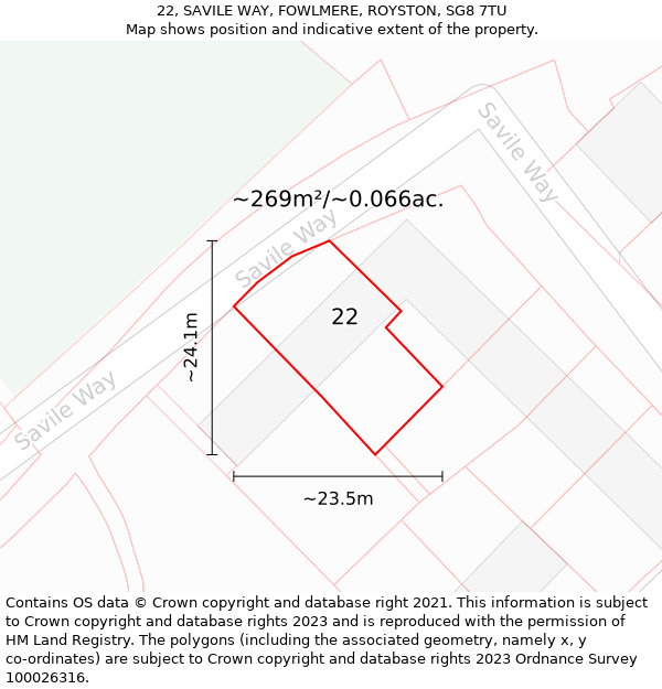 22, SAVILE WAY, FOWLMERE, ROYSTON, SG8 7TU: Plot and title map