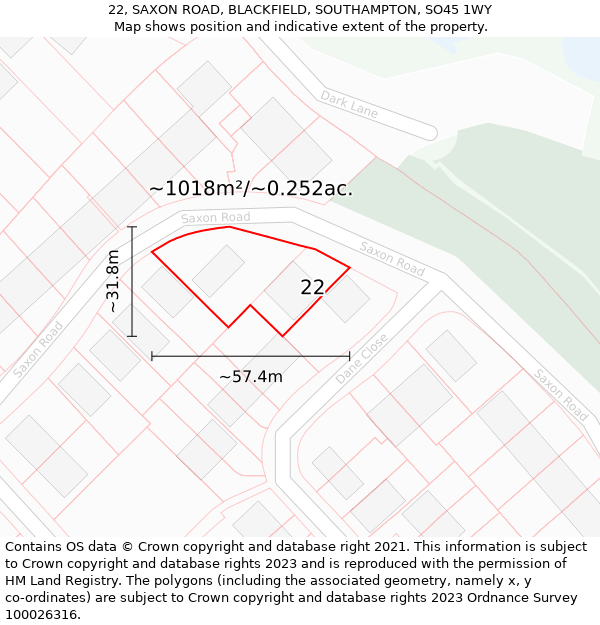 22, SAXON ROAD, BLACKFIELD, SOUTHAMPTON, SO45 1WY: Plot and title map