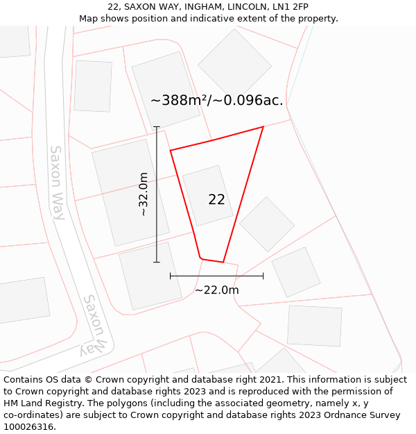 22, SAXON WAY, INGHAM, LINCOLN, LN1 2FP: Plot and title map