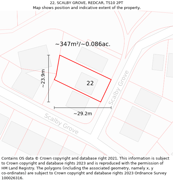 22, SCALBY GROVE, REDCAR, TS10 2PT: Plot and title map