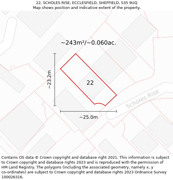 22, SCHOLES RISE, ECCLESFIELD, SHEFFIELD, S35 9UQ: Plot and title map