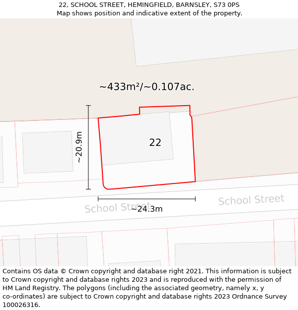 22, SCHOOL STREET, HEMINGFIELD, BARNSLEY, S73 0PS: Plot and title map