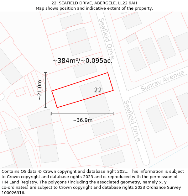 22, SEAFIELD DRIVE, ABERGELE, LL22 9AH: Plot and title map