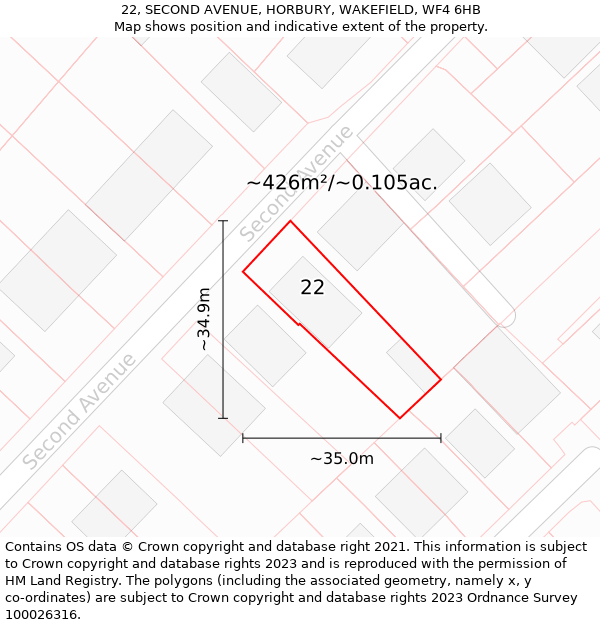 22, SECOND AVENUE, HORBURY, WAKEFIELD, WF4 6HB: Plot and title map