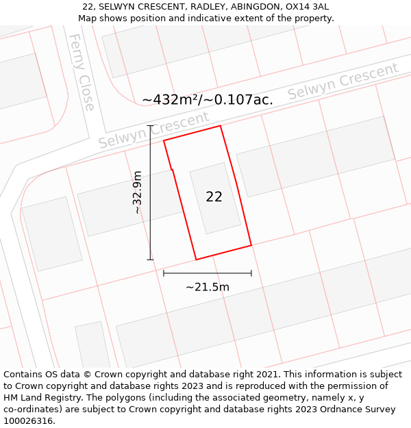 22, SELWYN CRESCENT, RADLEY, ABINGDON, OX14 3AL: Plot and title map