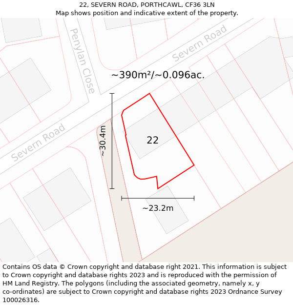 22, SEVERN ROAD, PORTHCAWL, CF36 3LN: Plot and title map