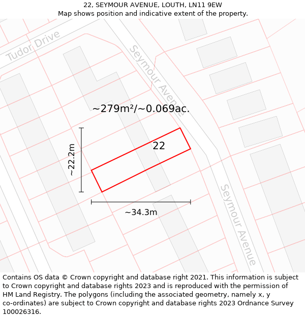 22, SEYMOUR AVENUE, LOUTH, LN11 9EW: Plot and title map