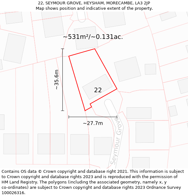 22, SEYMOUR GROVE, HEYSHAM, MORECAMBE, LA3 2JP: Plot and title map