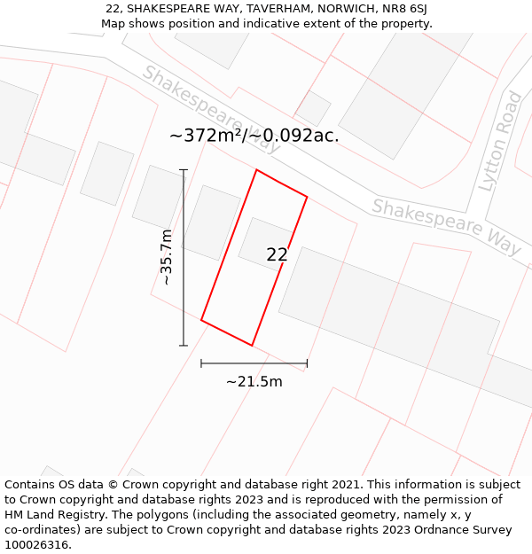 22, SHAKESPEARE WAY, TAVERHAM, NORWICH, NR8 6SJ: Plot and title map