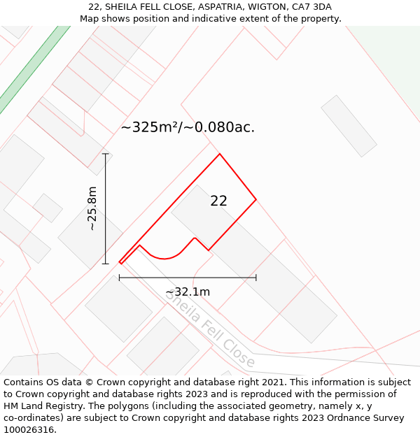 22, SHEILA FELL CLOSE, ASPATRIA, WIGTON, CA7 3DA: Plot and title map