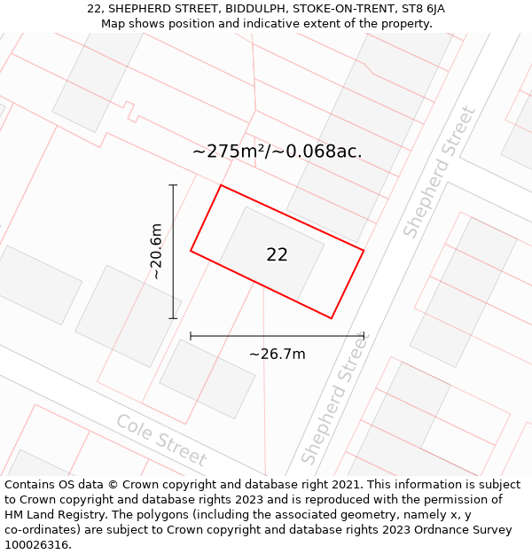 22, SHEPHERD STREET, BIDDULPH, STOKE-ON-TRENT, ST8 6JA: Plot and title map