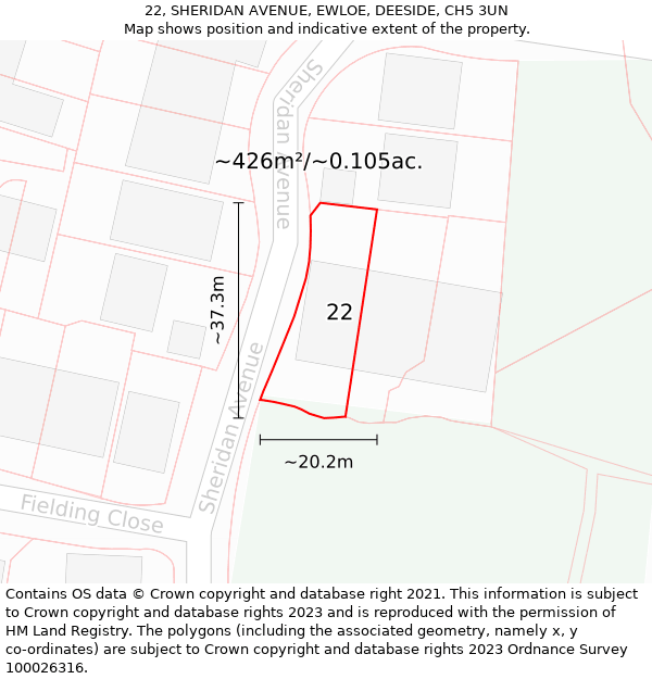 22, SHERIDAN AVENUE, EWLOE, DEESIDE, CH5 3UN: Plot and title map