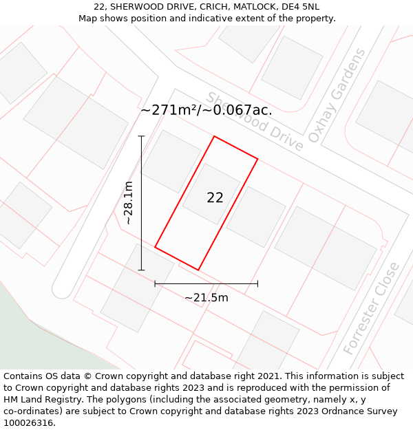 22, SHERWOOD DRIVE, CRICH, MATLOCK, DE4 5NL: Plot and title map