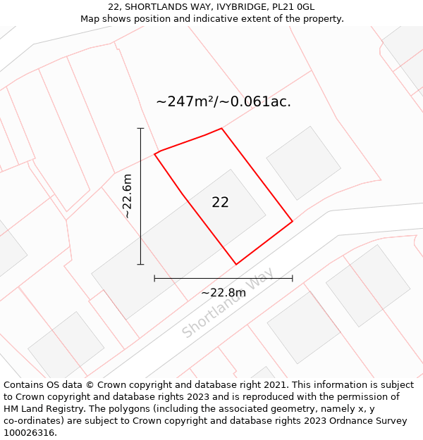 22, SHORTLANDS WAY, IVYBRIDGE, PL21 0GL: Plot and title map