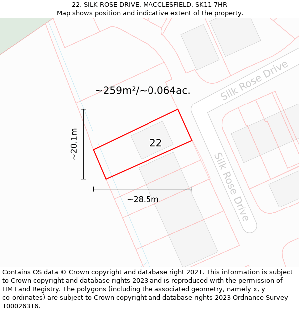 22, SILK ROSE DRIVE, MACCLESFIELD, SK11 7HR: Plot and title map