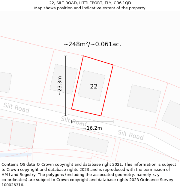 22, SILT ROAD, LITTLEPORT, ELY, CB6 1QD: Plot and title map