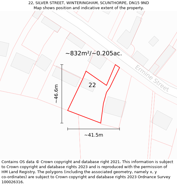 22, SILVER STREET, WINTERINGHAM, SCUNTHORPE, DN15 9ND: Plot and title map