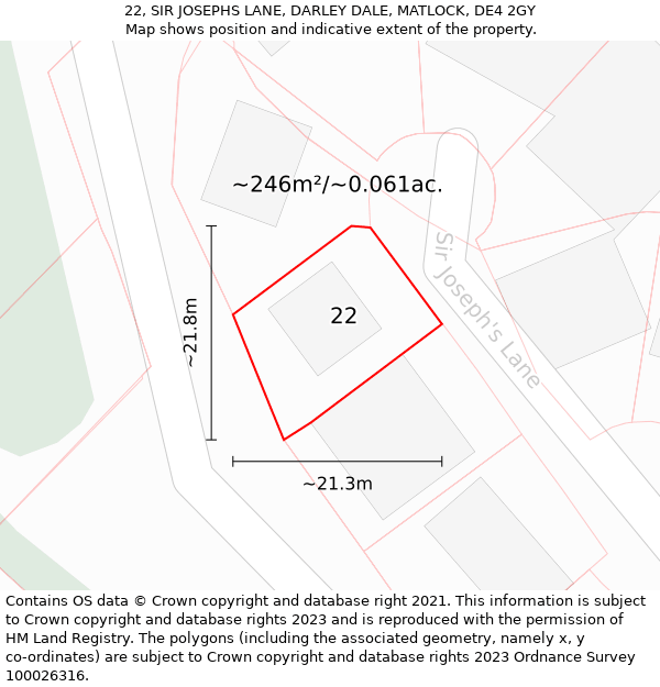 22, SIR JOSEPHS LANE, DARLEY DALE, MATLOCK, DE4 2GY: Plot and title map