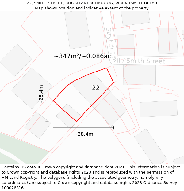 22, SMITH STREET, RHOSLLANERCHRUGOG, WREXHAM, LL14 1AR: Plot and title map