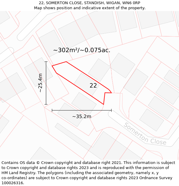 22, SOMERTON CLOSE, STANDISH, WIGAN, WN6 0RP: Plot and title map