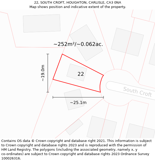 22, SOUTH CROFT, HOUGHTON, CARLISLE, CA3 0NA: Plot and title map